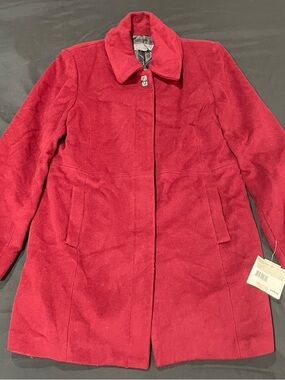 Liz Claiborne Red Berry Silk Wool-Blend Pea Coat